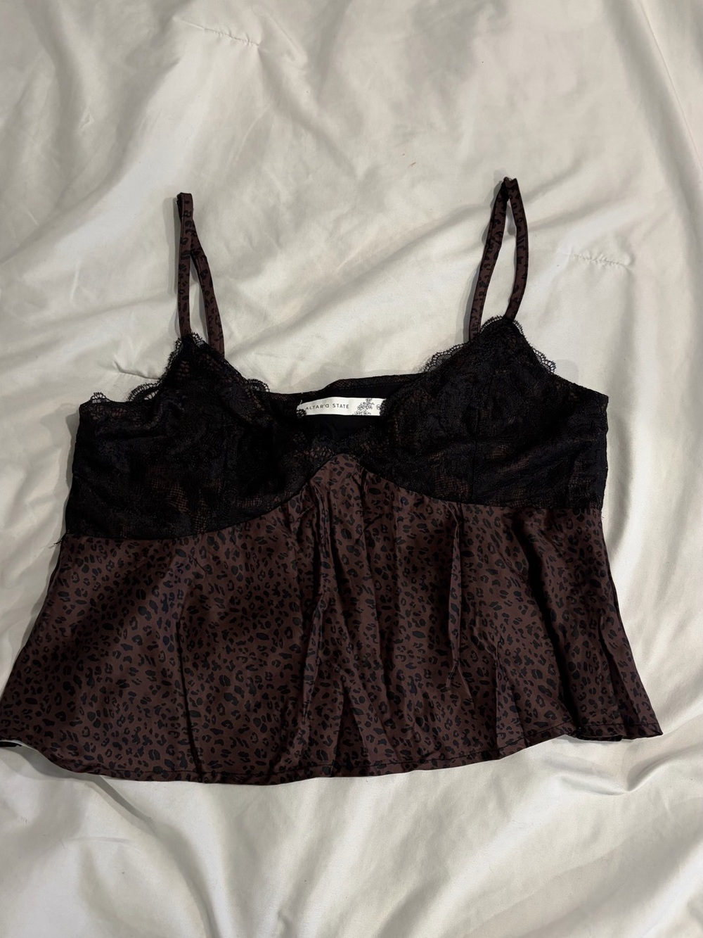 Never worn Altar'd State Black Lace & leopard print top